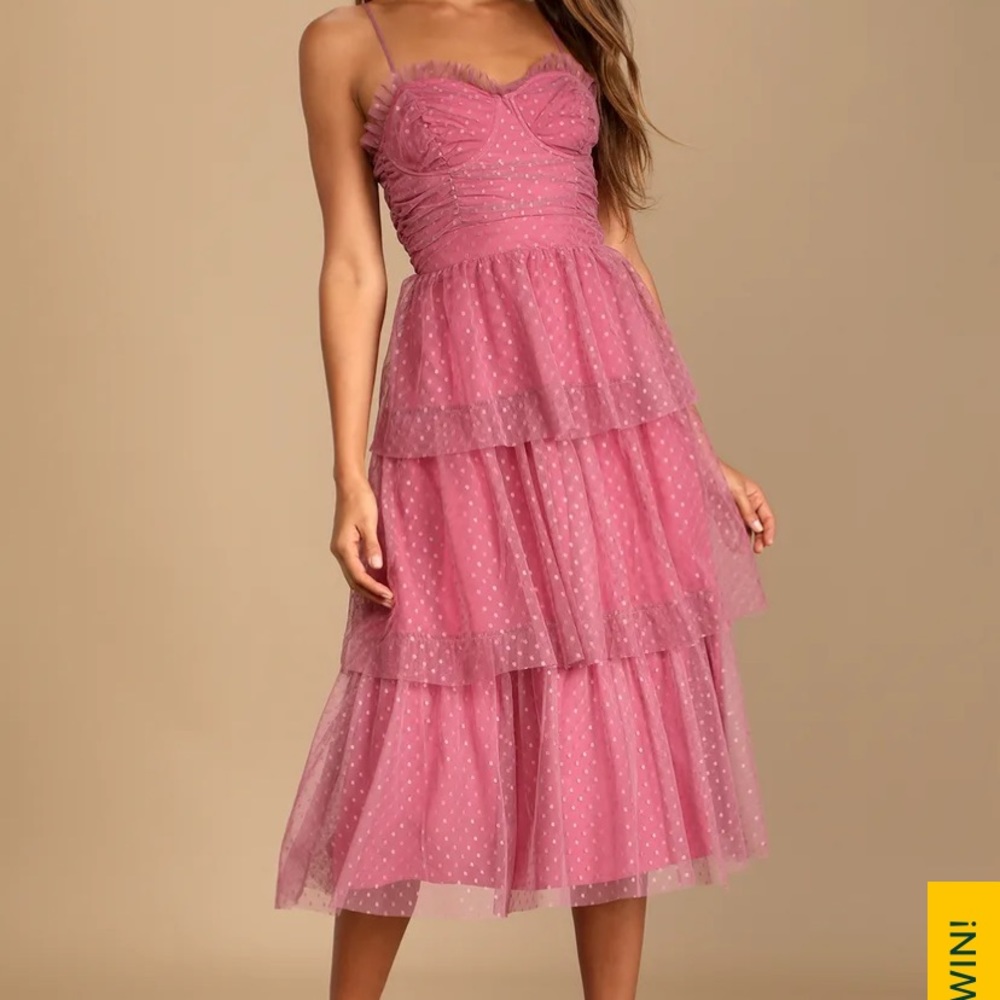 Lulus Sweetheart Style Mauve Polka Dot Midi Dress